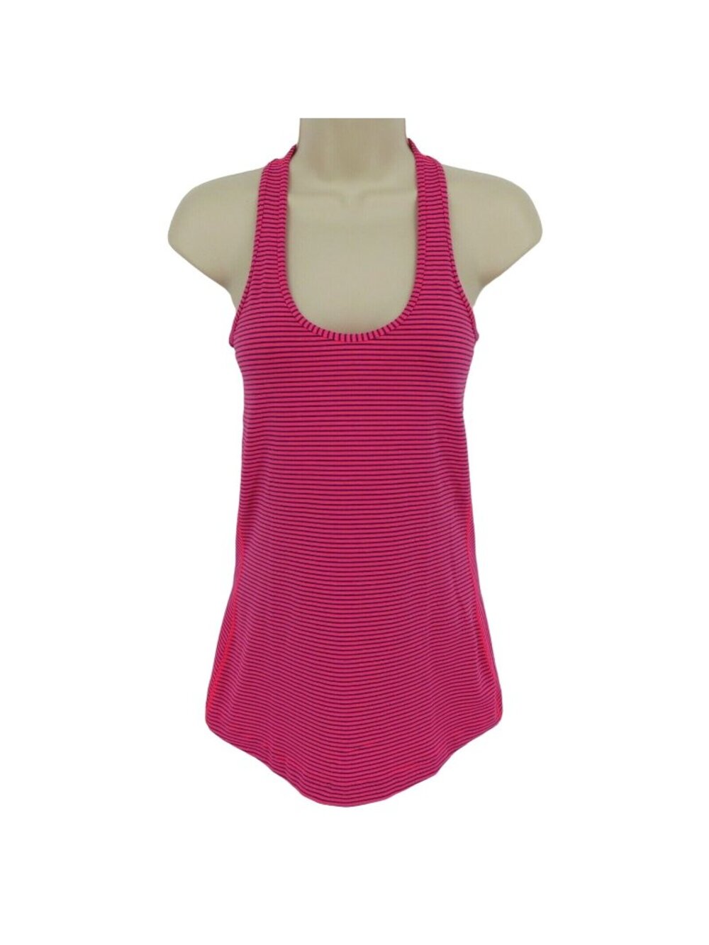 Lululemon 13.75in Bust Pink Blue Horizontal Stripe Racerback Tank Top Athletic